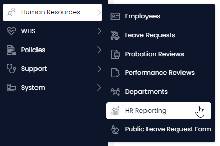 Sidebar menu location of HR Reporting dashboard